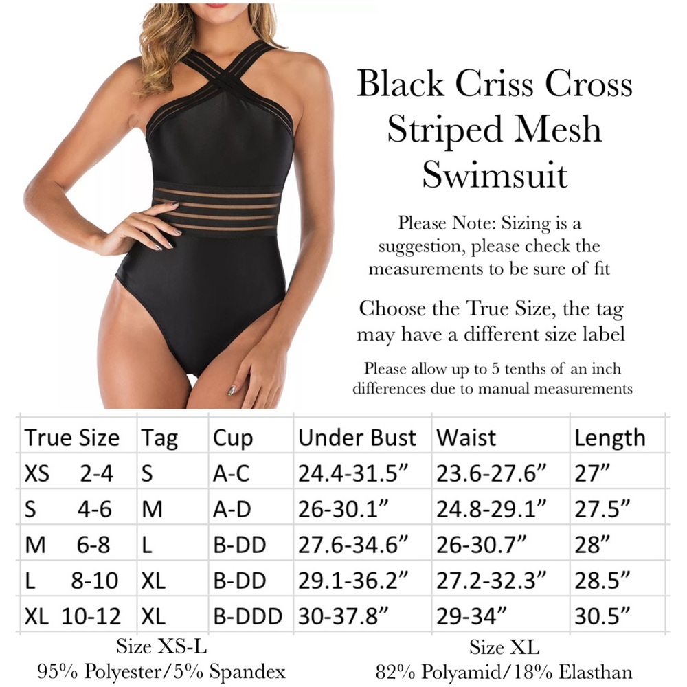Black Criss Cross Striped Mesh One Piece Swimsuit - Picture 16 of 16